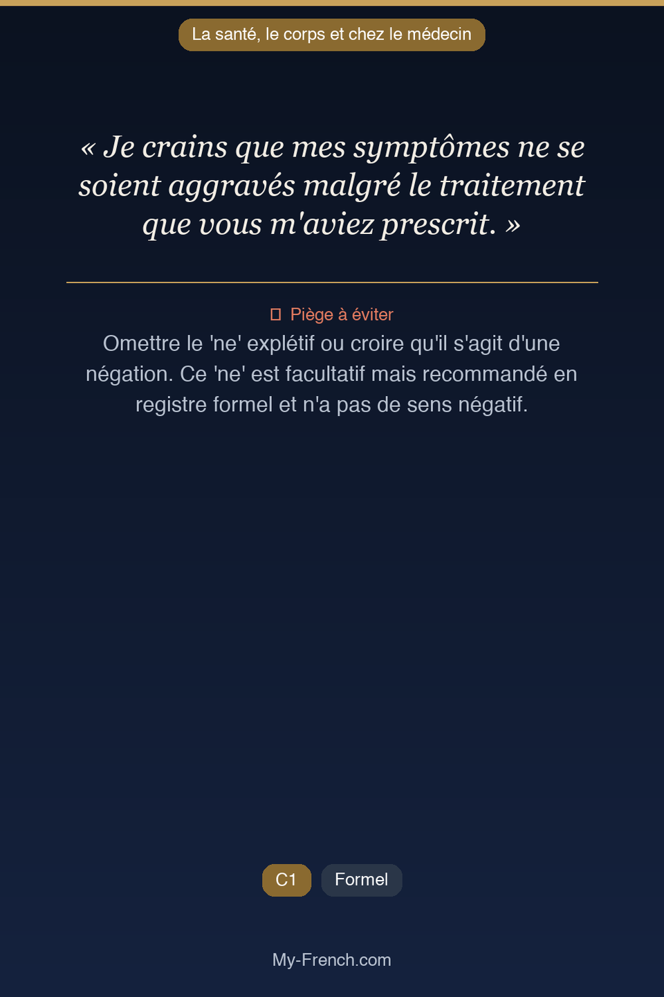 Français des affaires : « Je crains que mes symptômes ne se soient aggravés malgré le traitement »