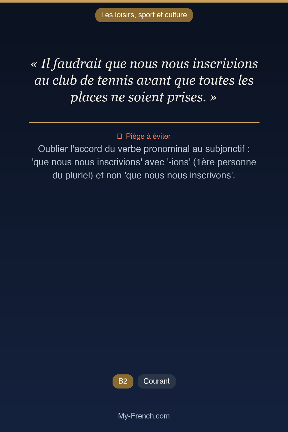 Français des affaires : « Il faudrait que nous nous inscrivions au club de tennis avant que tout »