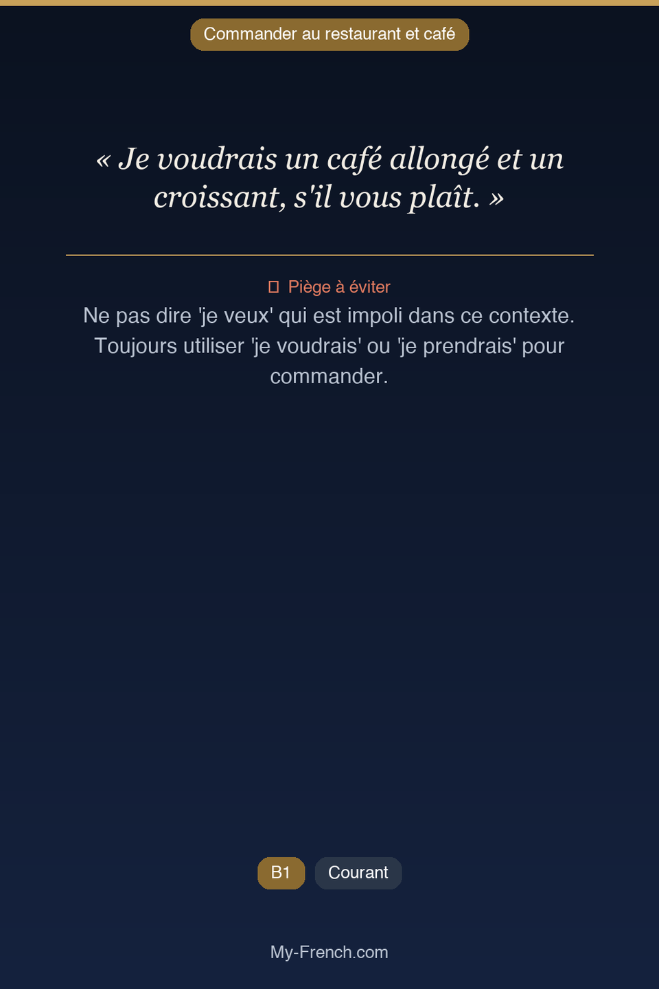 Français des affaires : « Je voudrais un café allongé et un croissant, s'il vous plaît. »