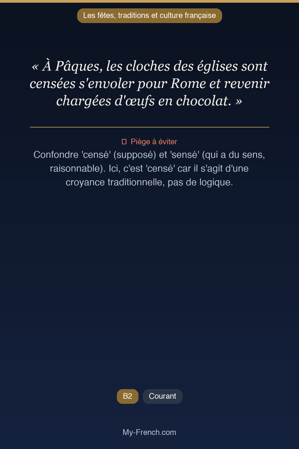 Français des affaires : « À Pâques, les cloches des églises sont censées s'envoler pour Rome et  »