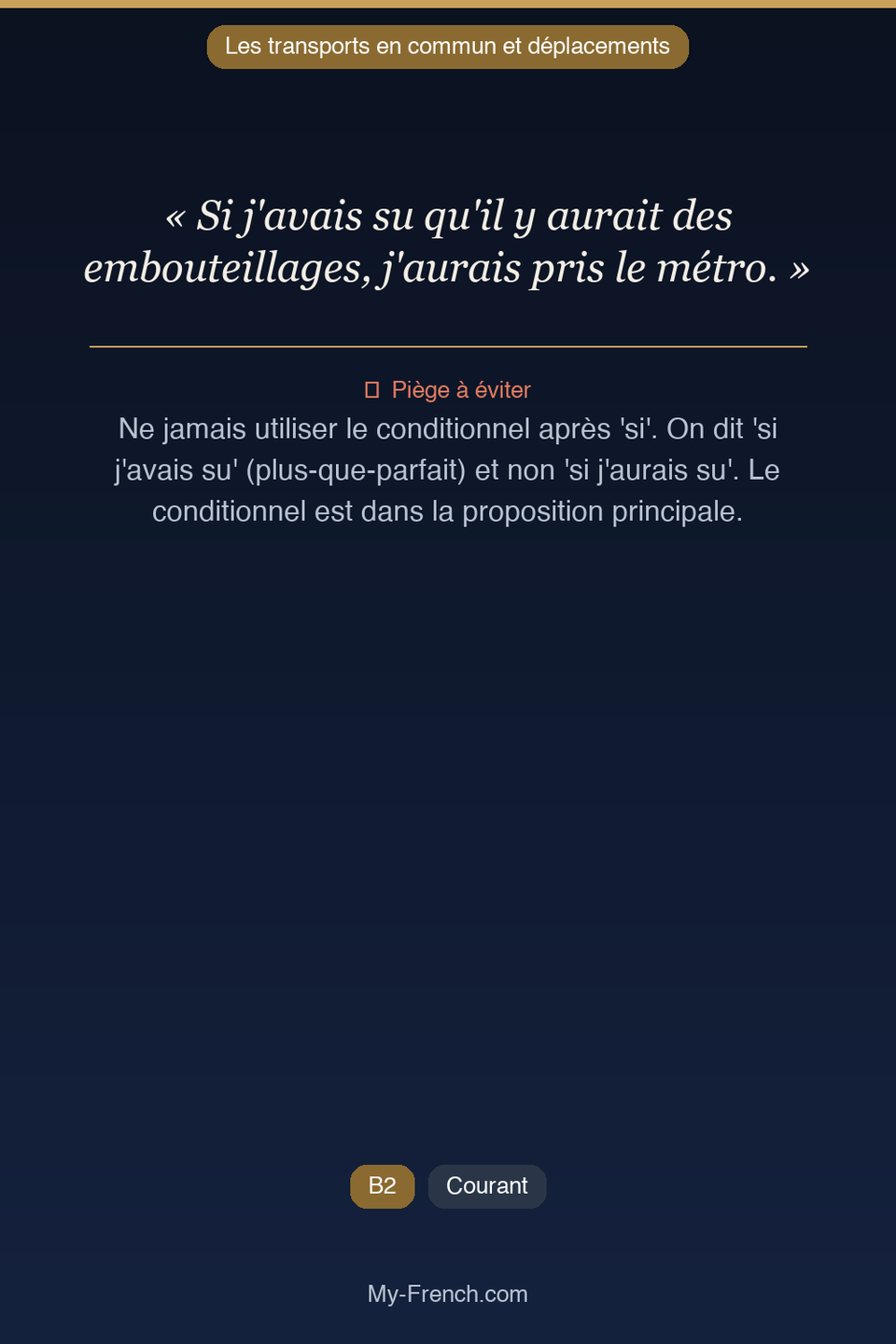 Français des affaires : « Si j'avais su qu'il y aurait des embouteillages, j'aurais pris le métr »