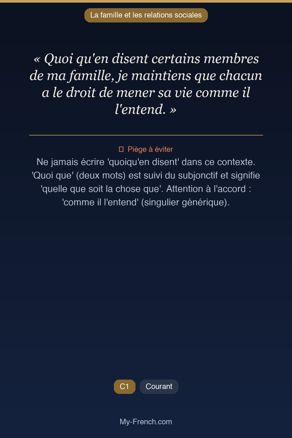 Français des affaires : « Quoi qu'en disent certains membres de ma famille, je maintiens que cha »
