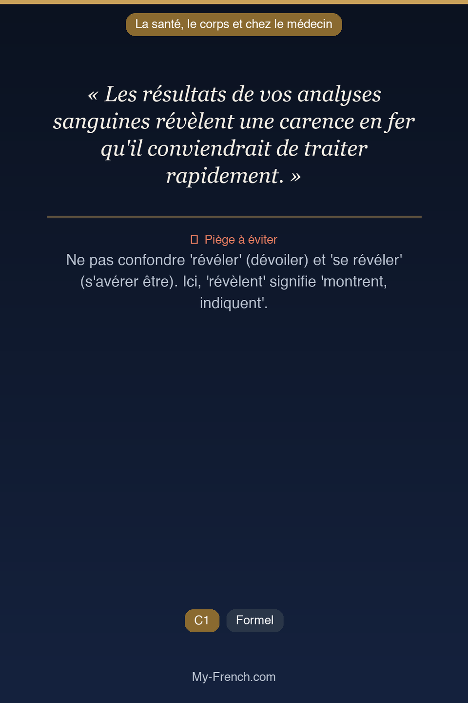 Français des affaires : « Les résultats de vos analyses sanguines révèlent une carence en fer qu »