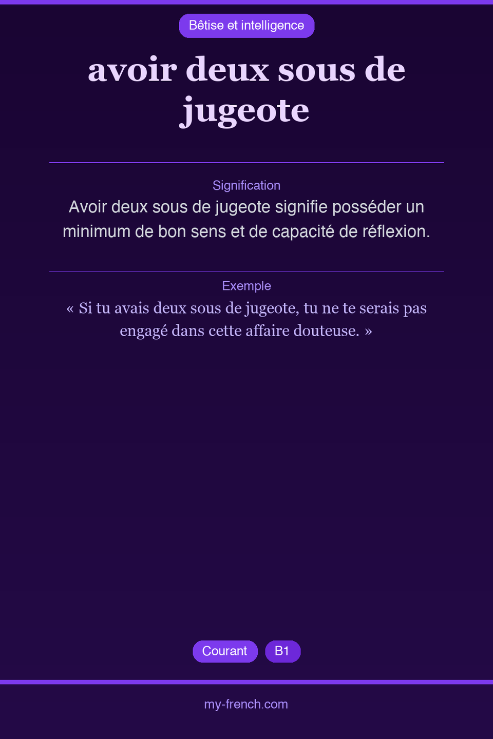 avoir deux sous de jugeote : que veut dire cette expression ?