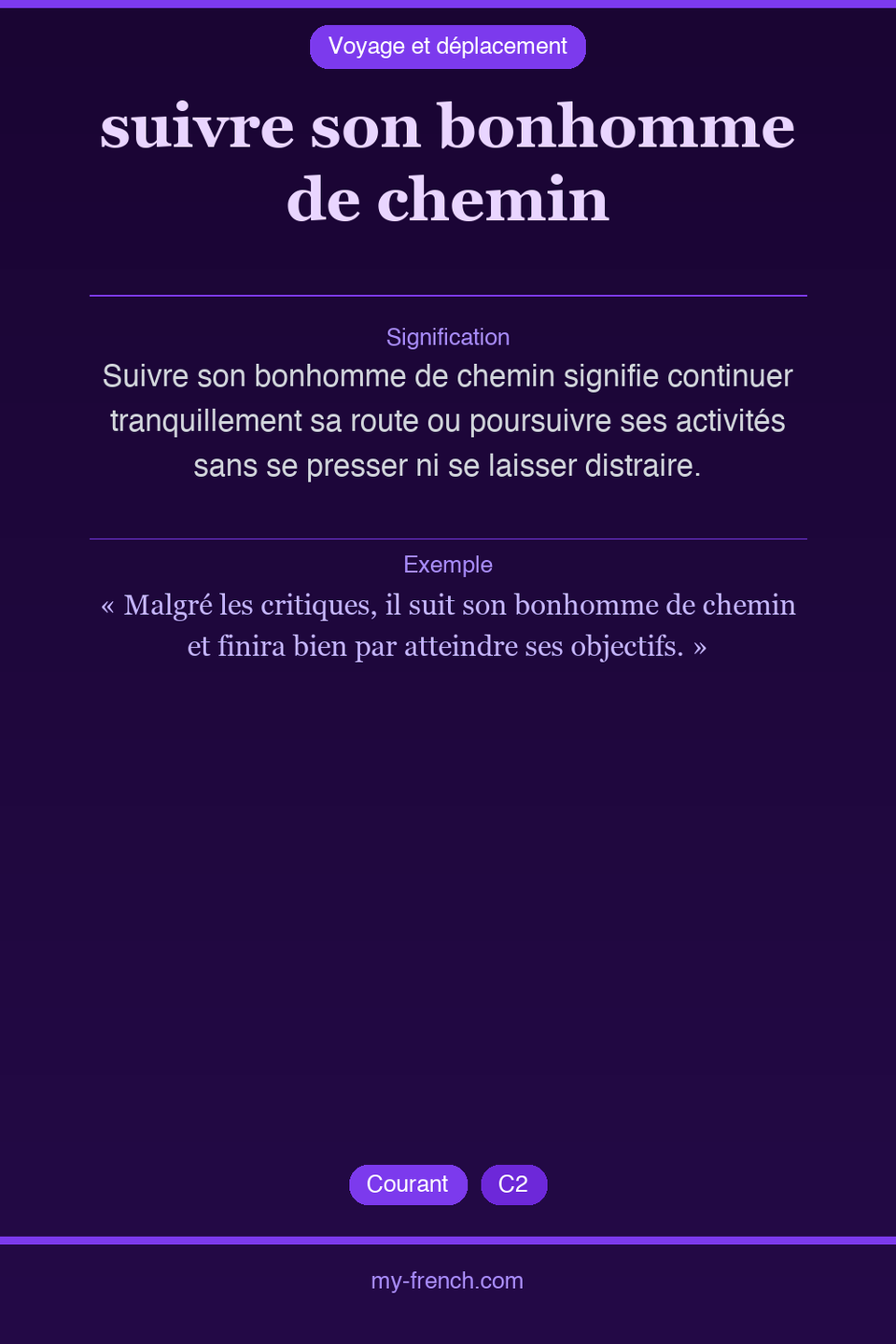 suivre son bonhomme de chemin : que veut dire cette expression ?