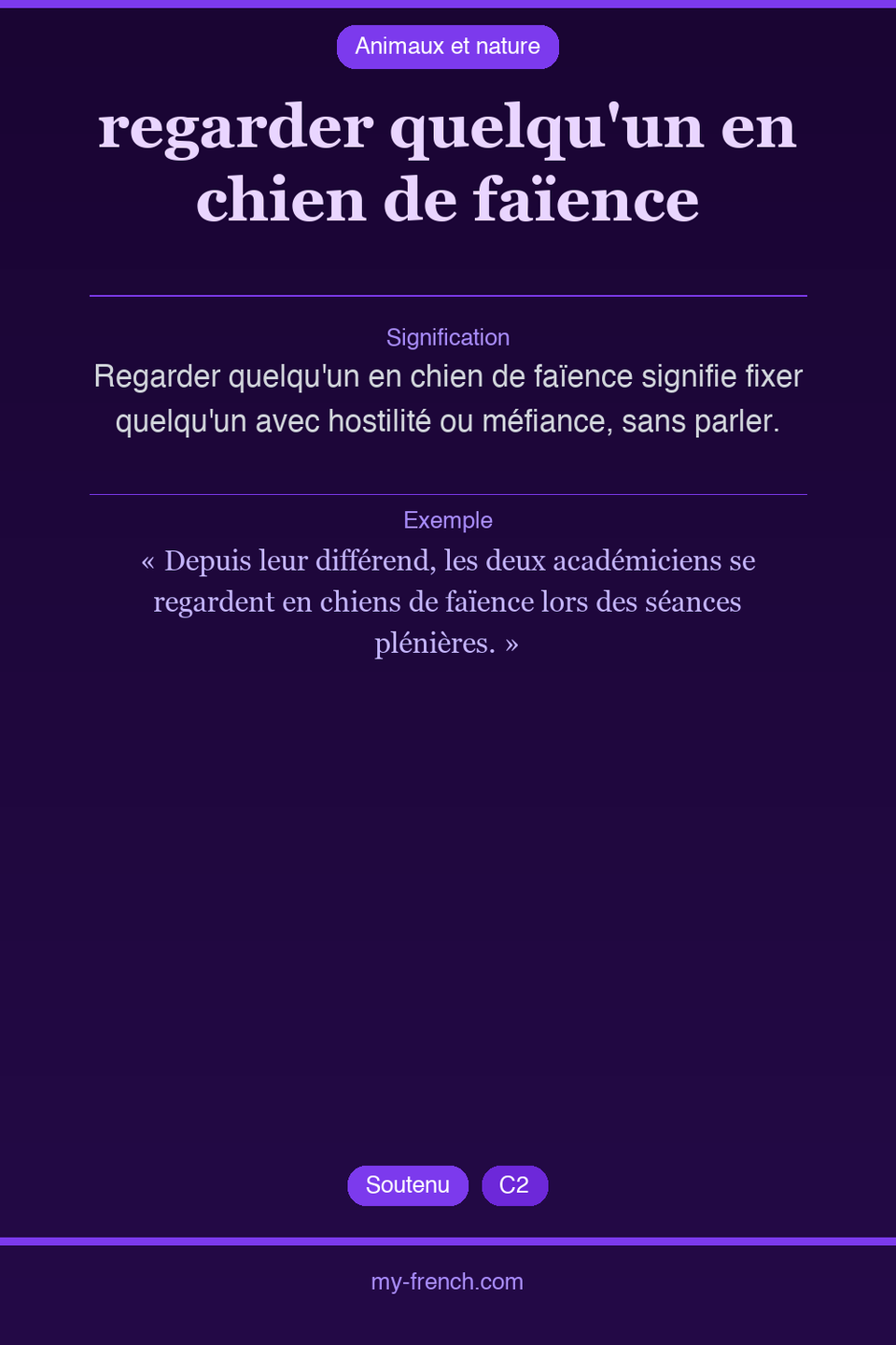 regarder quelqu'un en chien de faïence : que veut dire cette expression ?