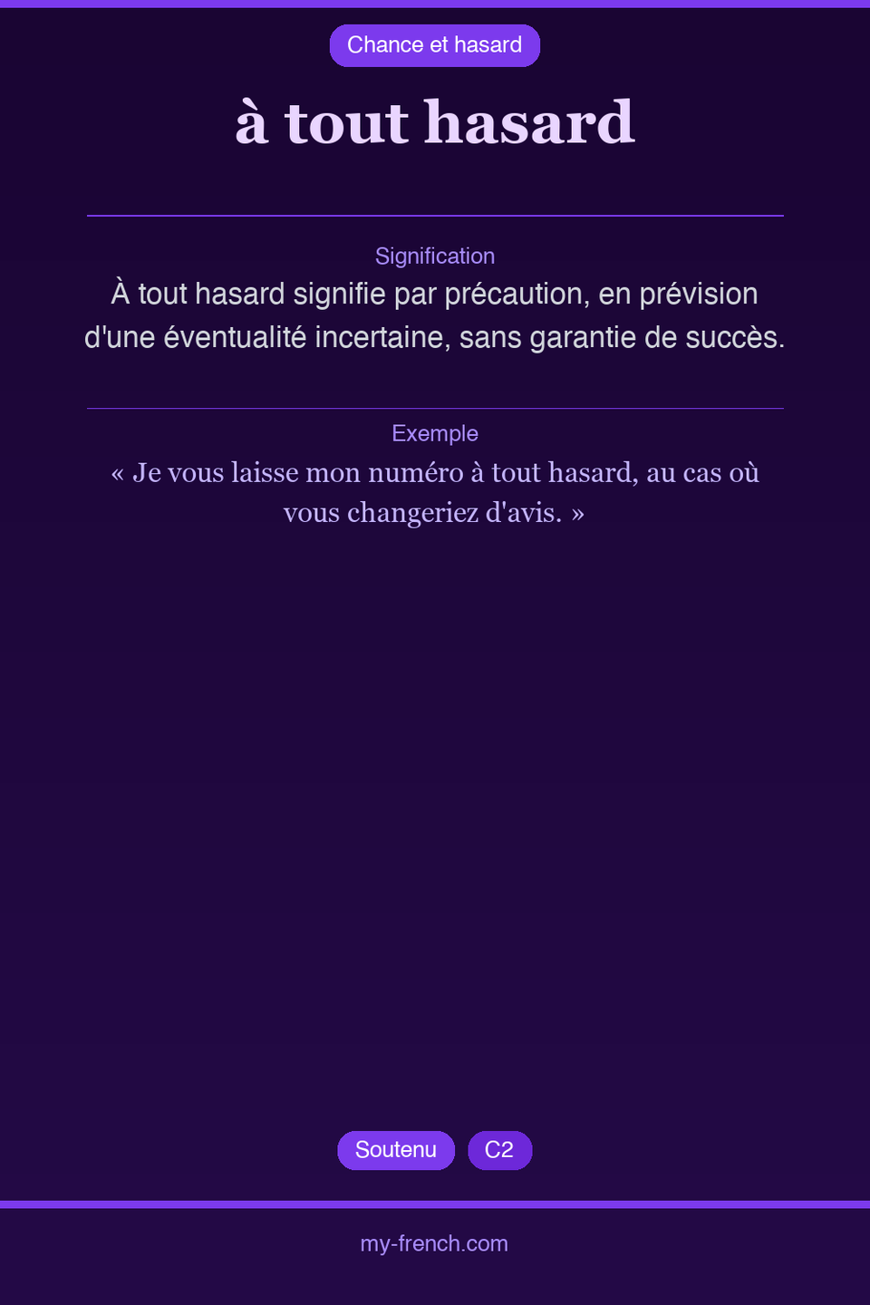 à tout hasard : que veut dire cette expression ?