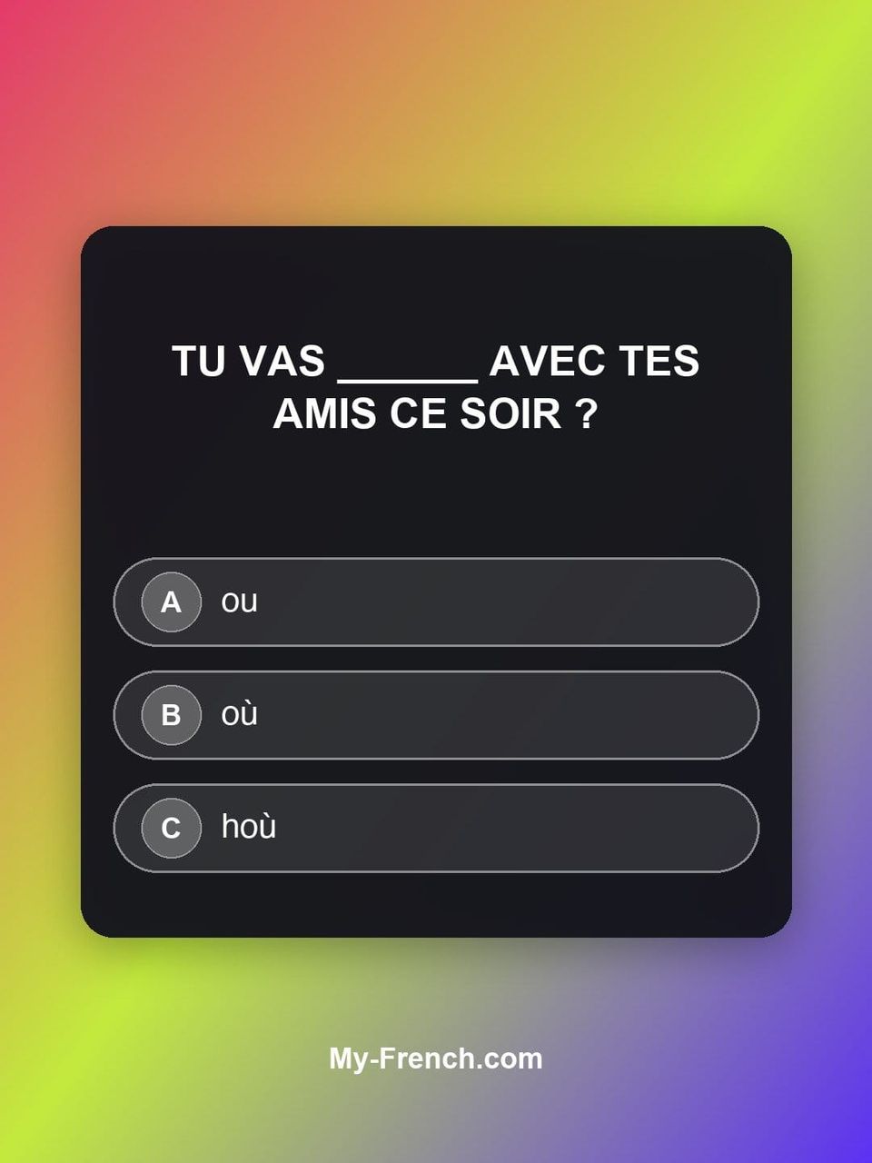 Quiz de français — Niveau A1 : Tu vas ______ avec tes amis ce soir ?