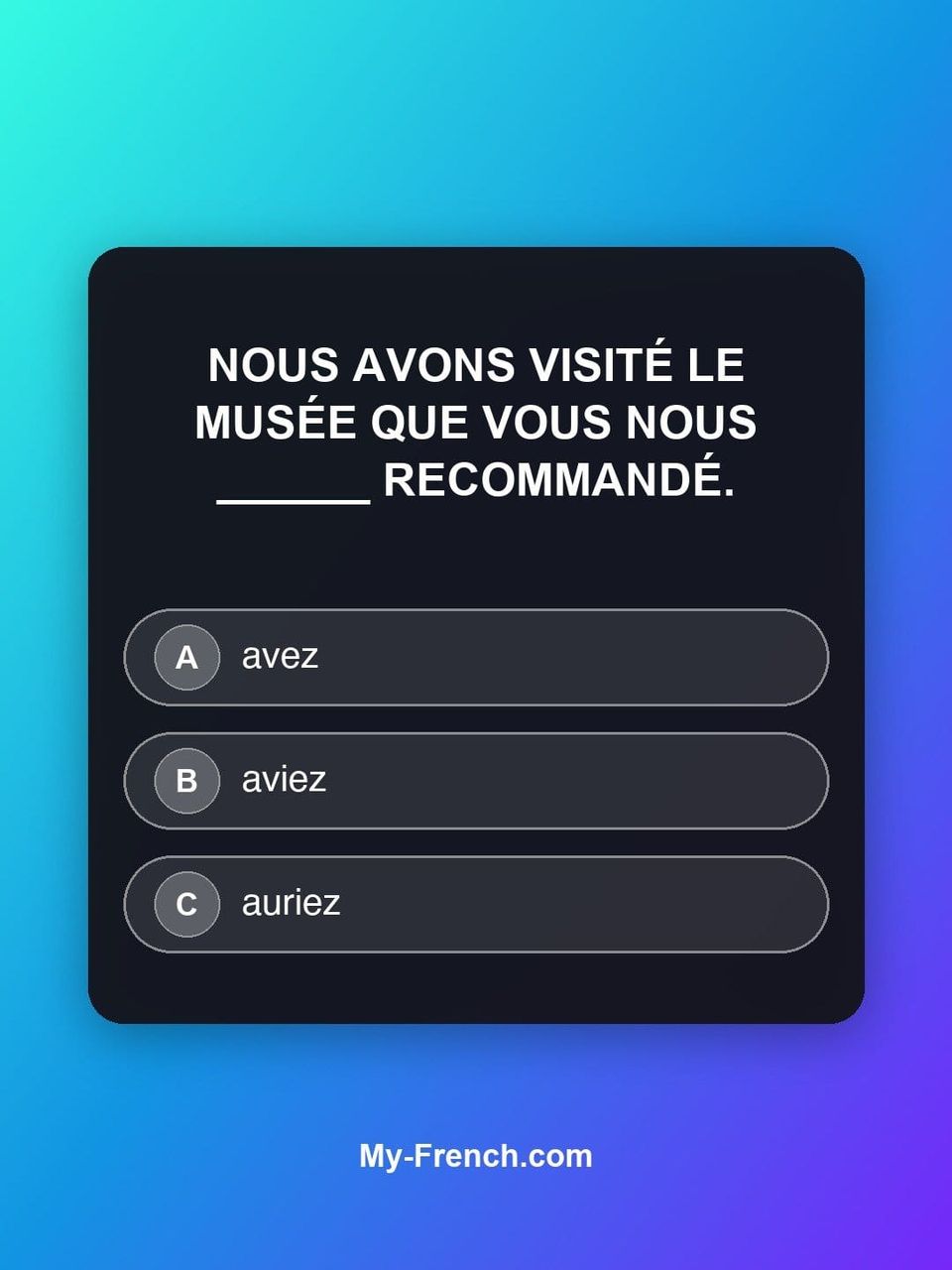 Quiz de français — Niveau B1 : Nous avons visité le musée que vous nous ______ recommandé.