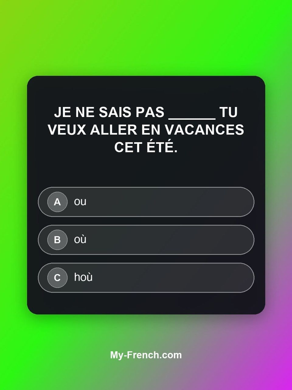 Quiz de français — Niveau B1 : Je ne sais pas ______ tu veux aller en vacances cet été.