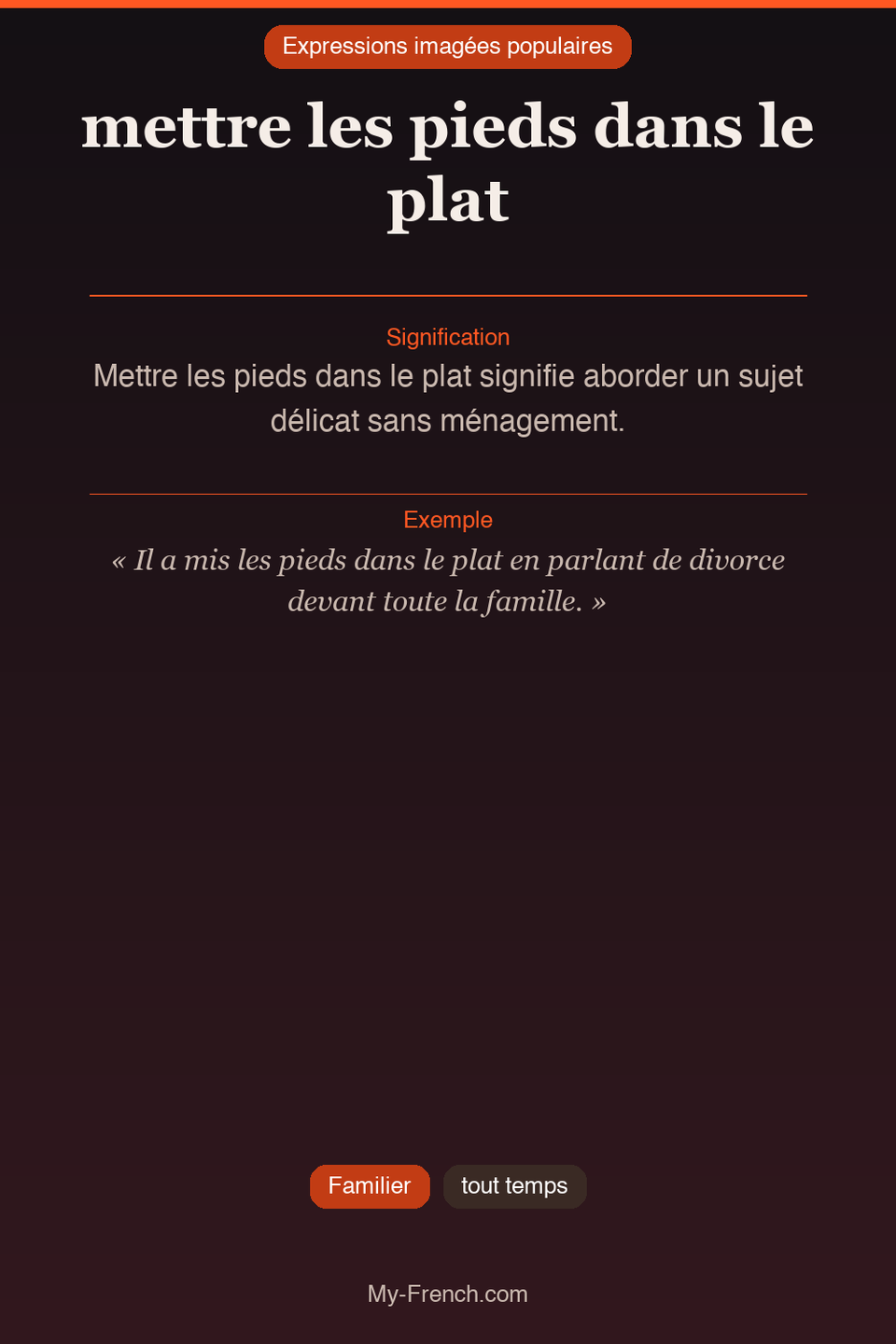 Argot français : « mettre les pieds dans le plat »