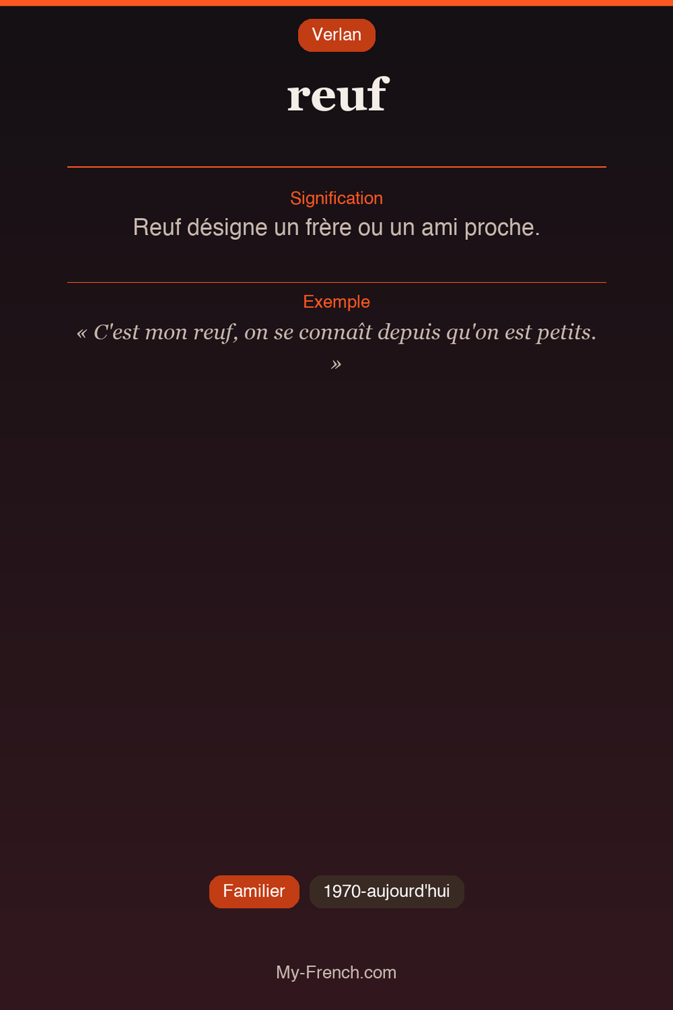 Argot français : « reuf »