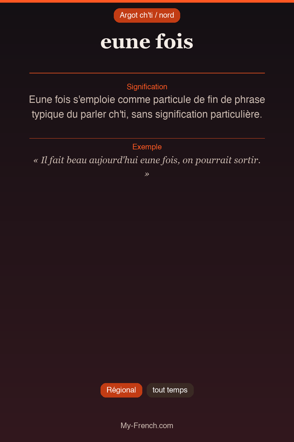 Argot français : « eune fois »