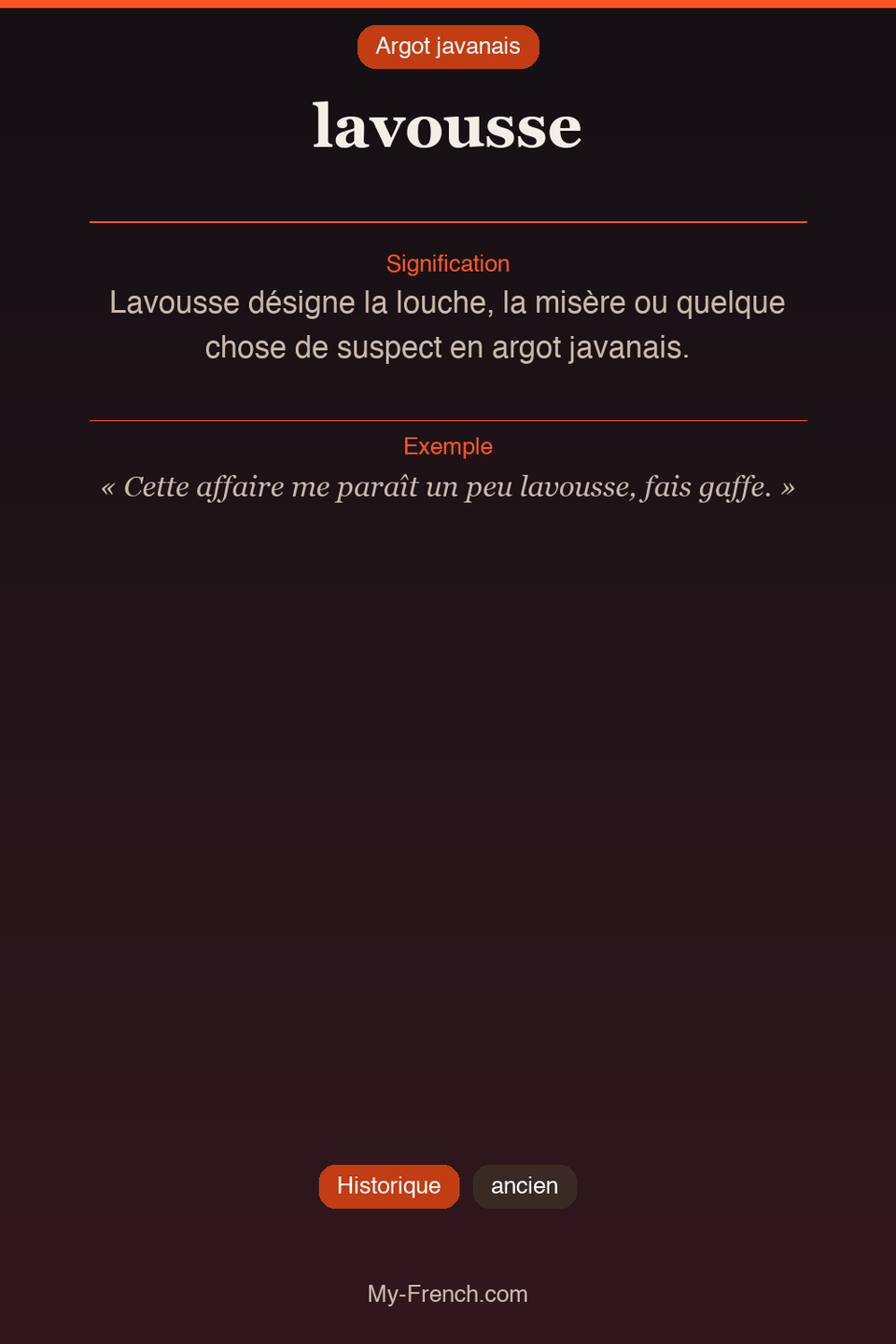 Argot français : « lavousse »