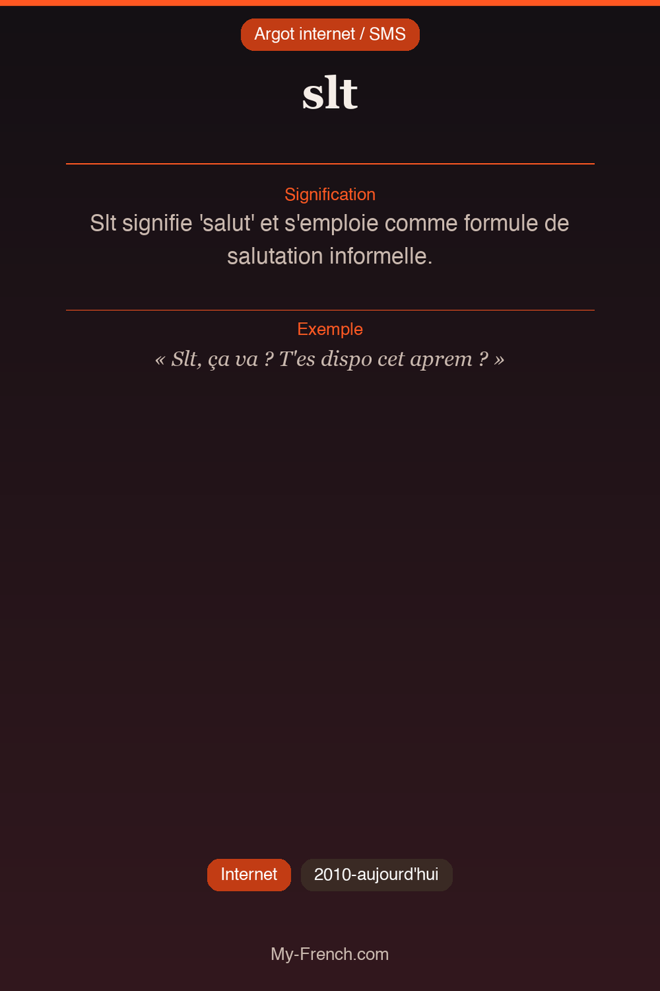 Argot français : « slt »