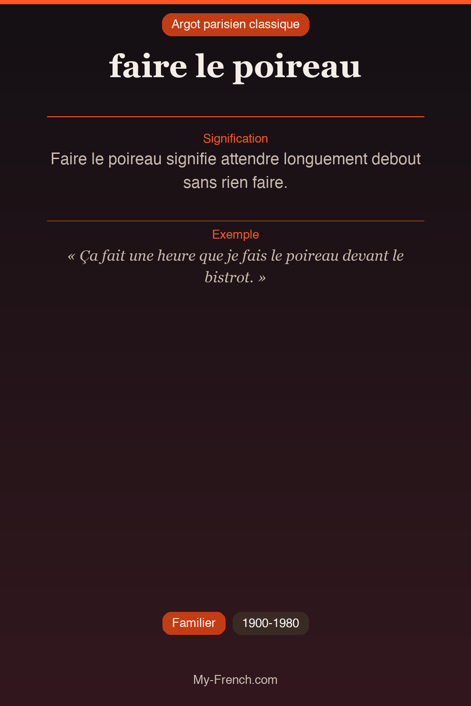 Argot français : « faire le poireau »