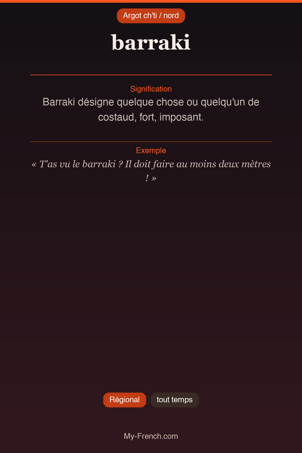 Argot français : « barraki »