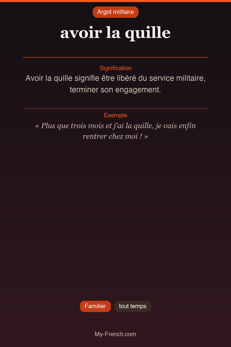 Argot français : « avoir la quille »