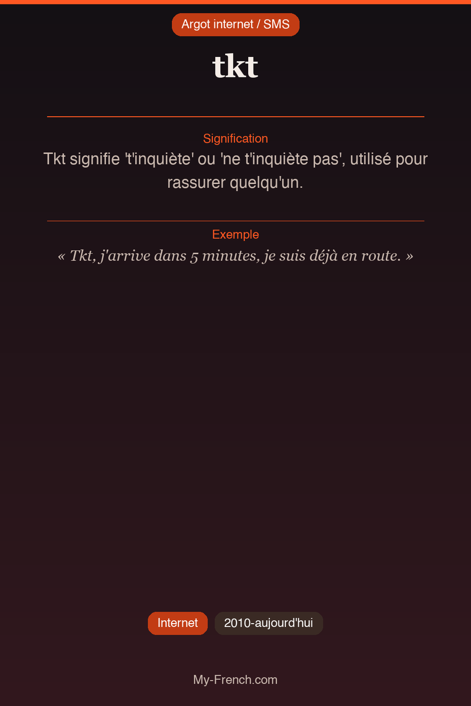 Argot français : « tkt »