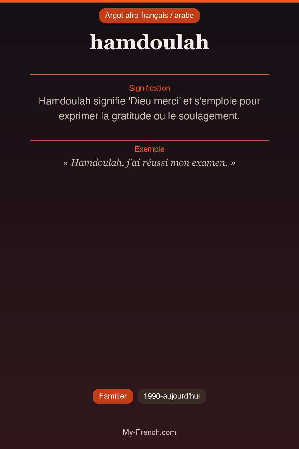 Argot français : « hamdoulah »