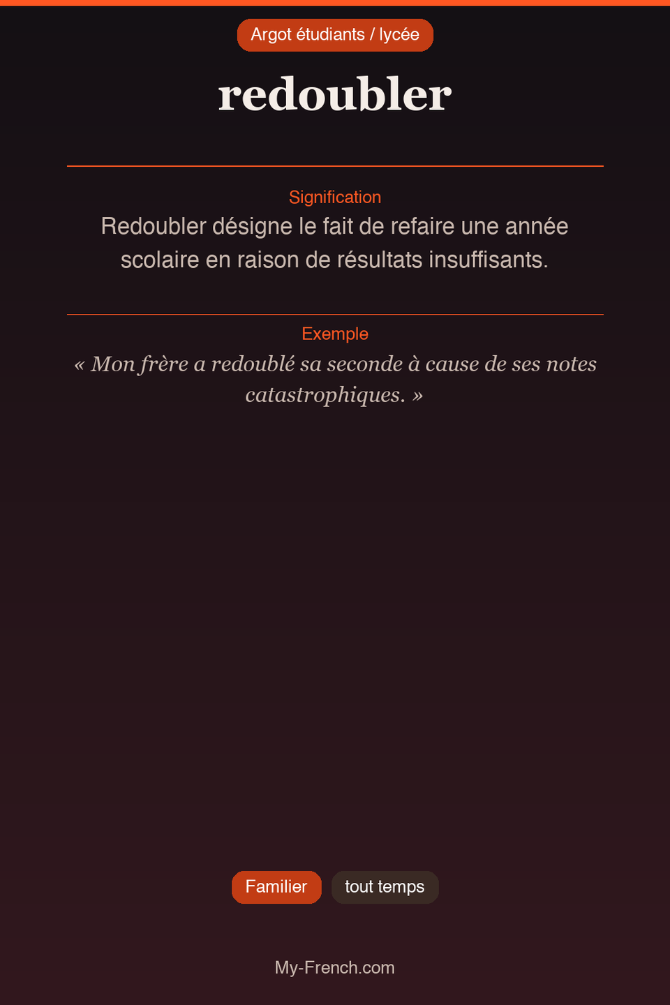 Argot français : « redoubler »