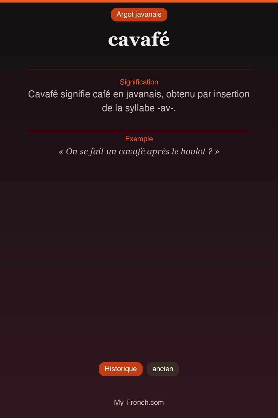 Argot français : « cavafé »