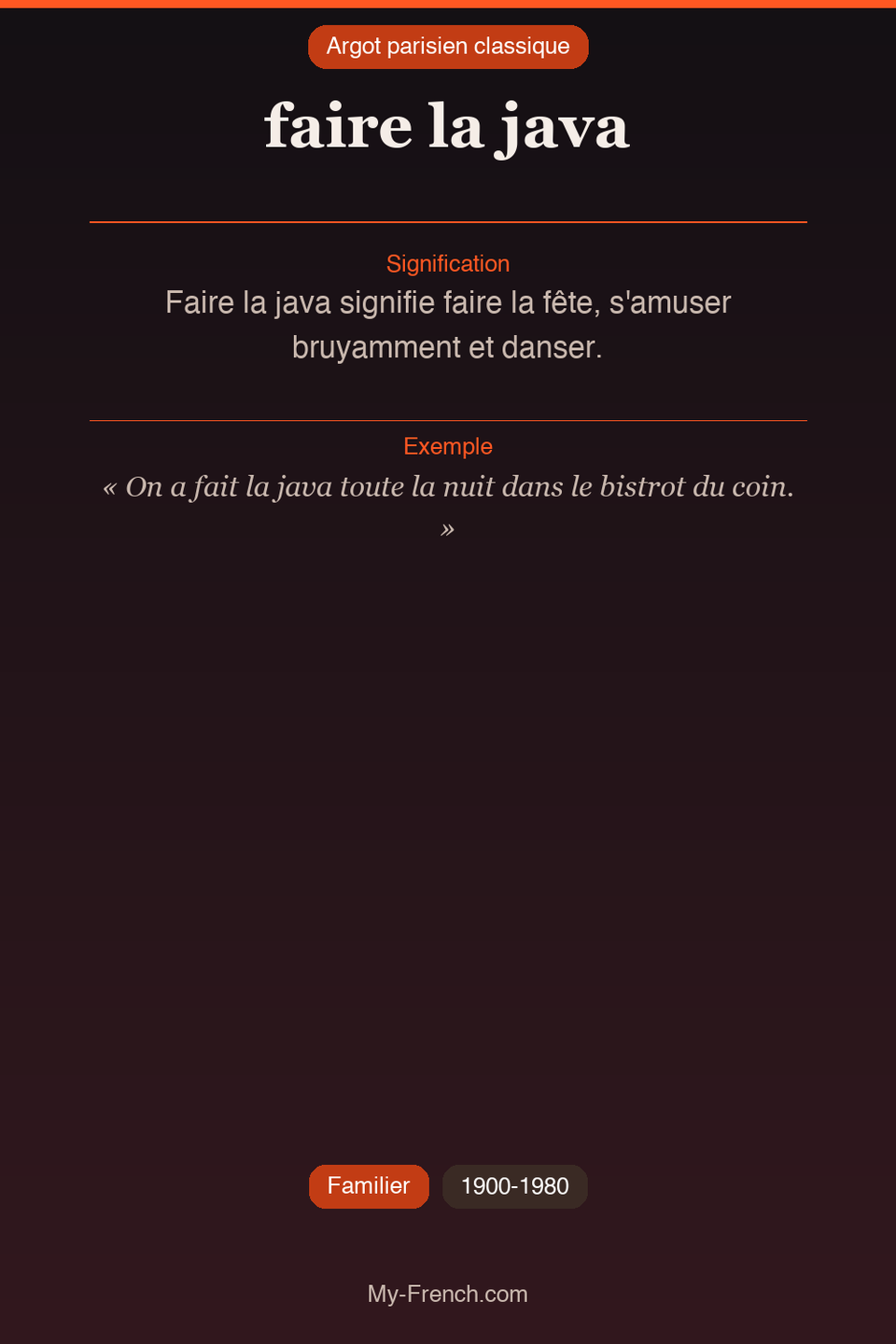 Argot français : « faire la java »