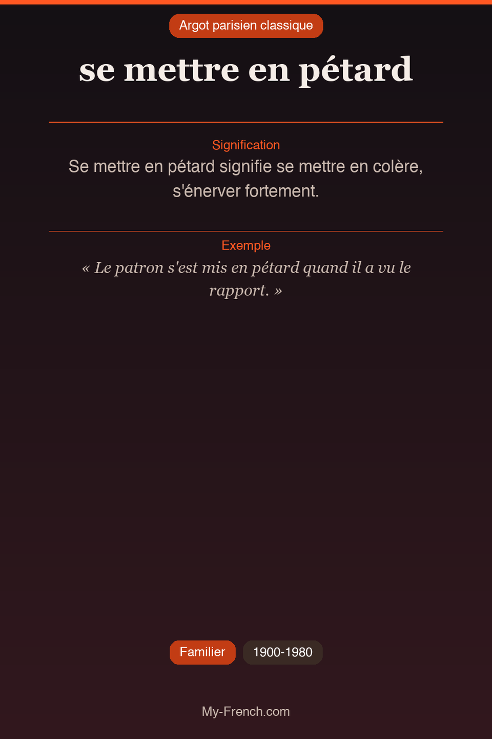 Argot français : « se mettre en pétard »