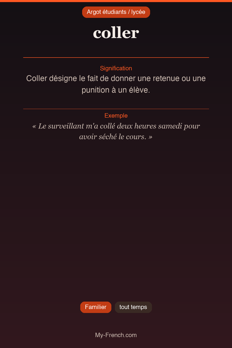 Argot français : « coller »