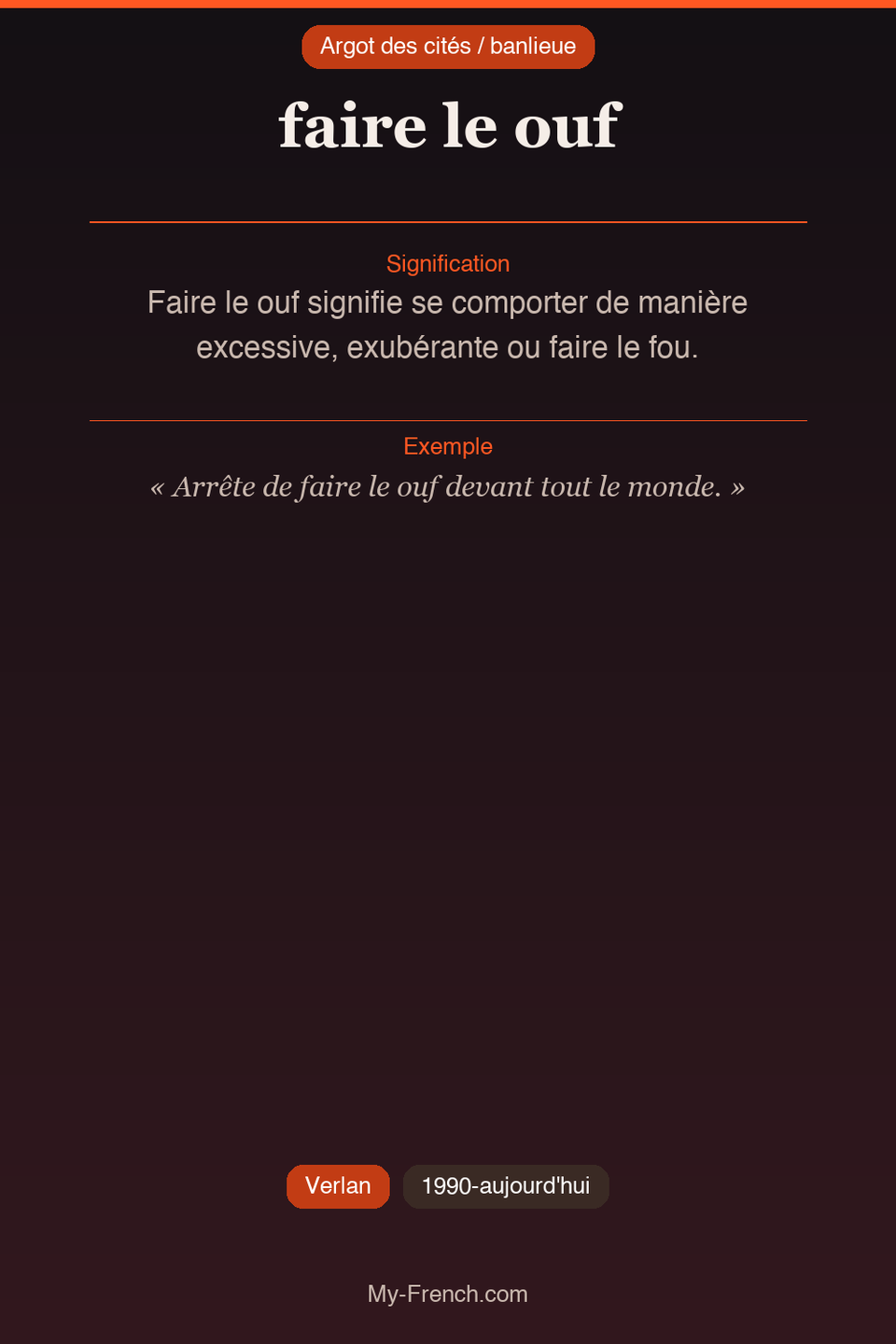 Argot français : « faire le ouf »