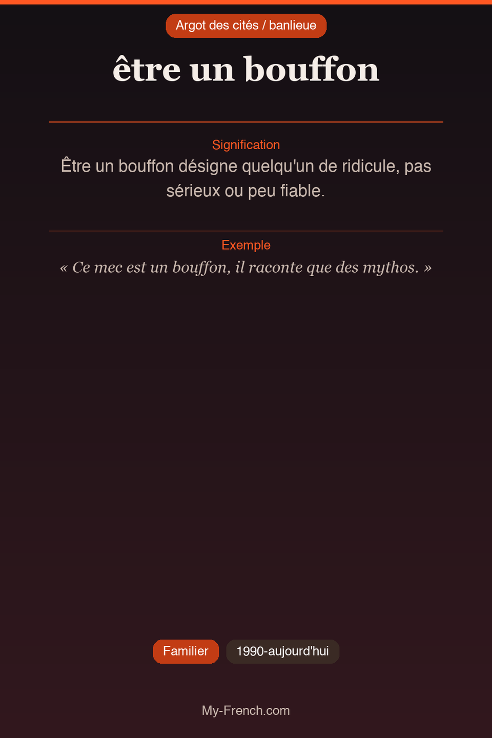 Argot français : « être un bouffon »