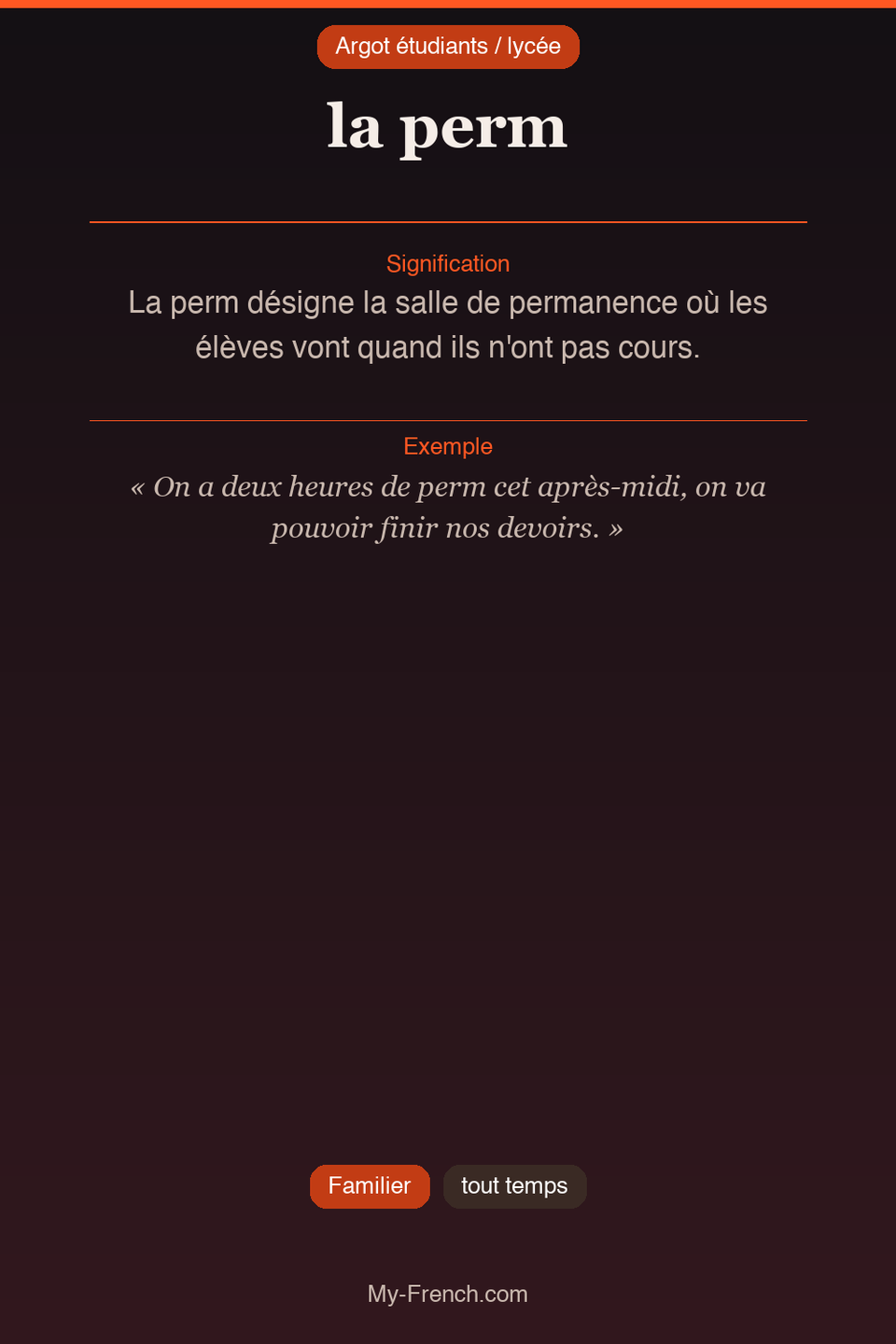 Argot français : « la perm »