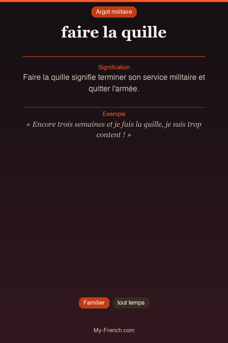 Argot français : « faire la quille »