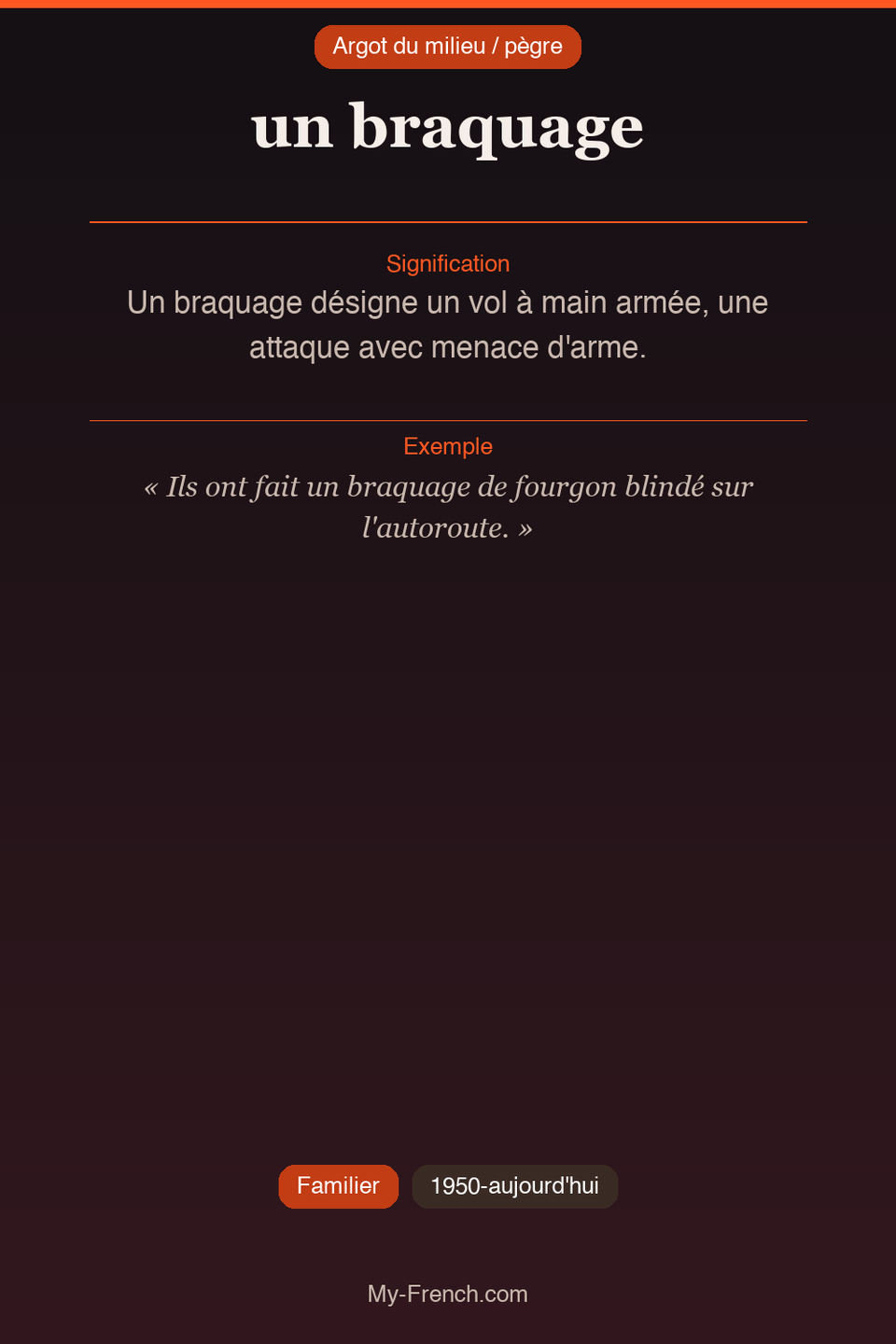 Argot français : « un braquage »