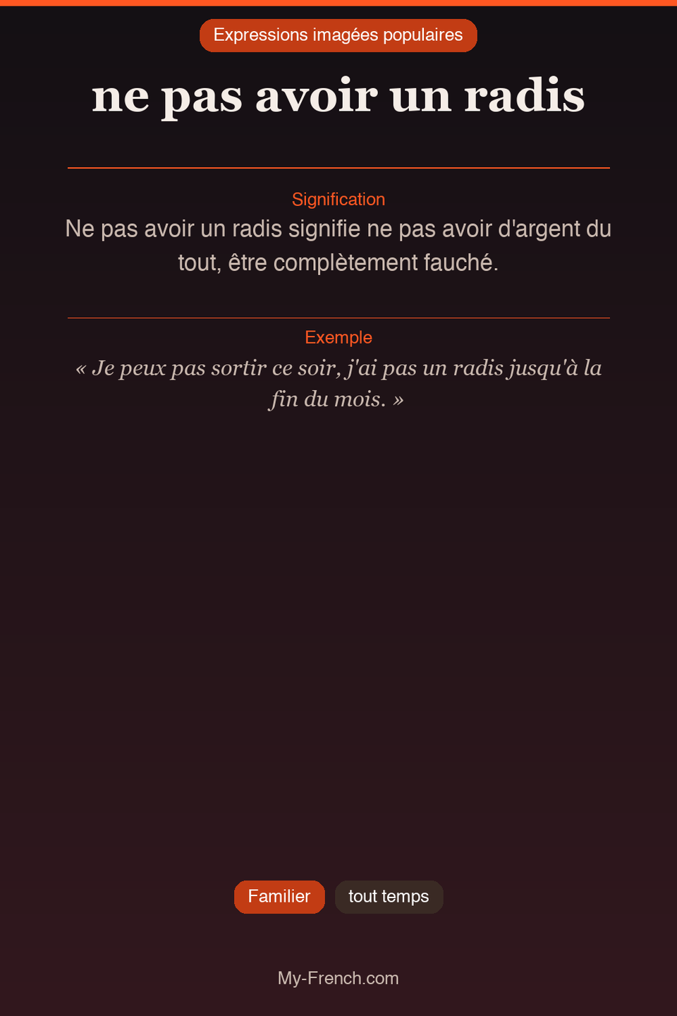 Argot français : « ne pas avoir un radis »