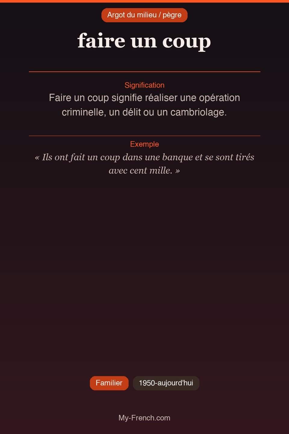 Argot français : « faire un coup »