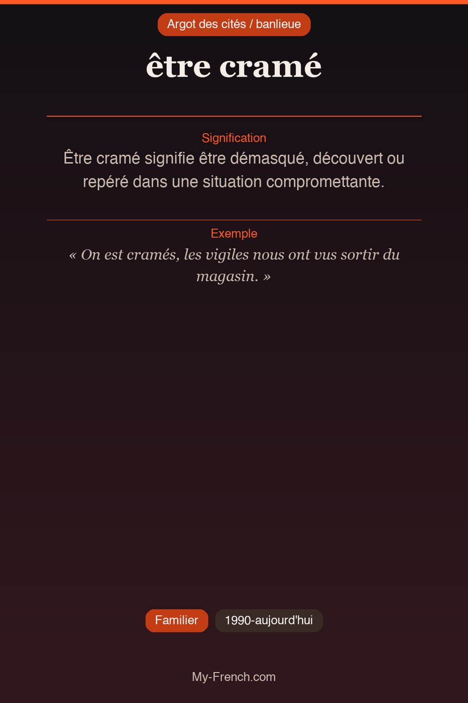 Argot français : « être cramé »