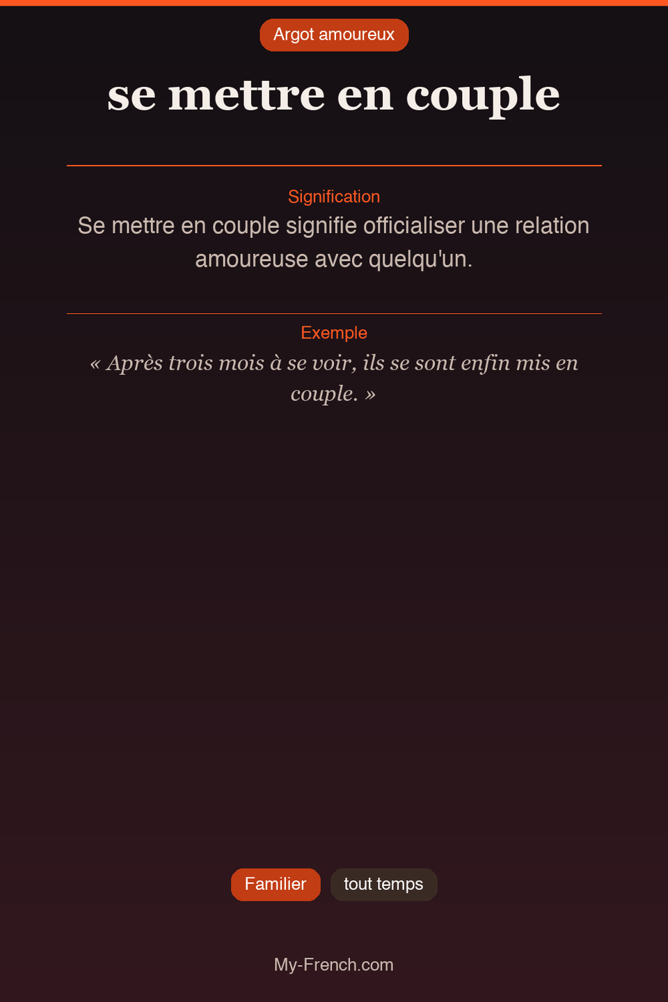 Argot français : « se mettre en couple »