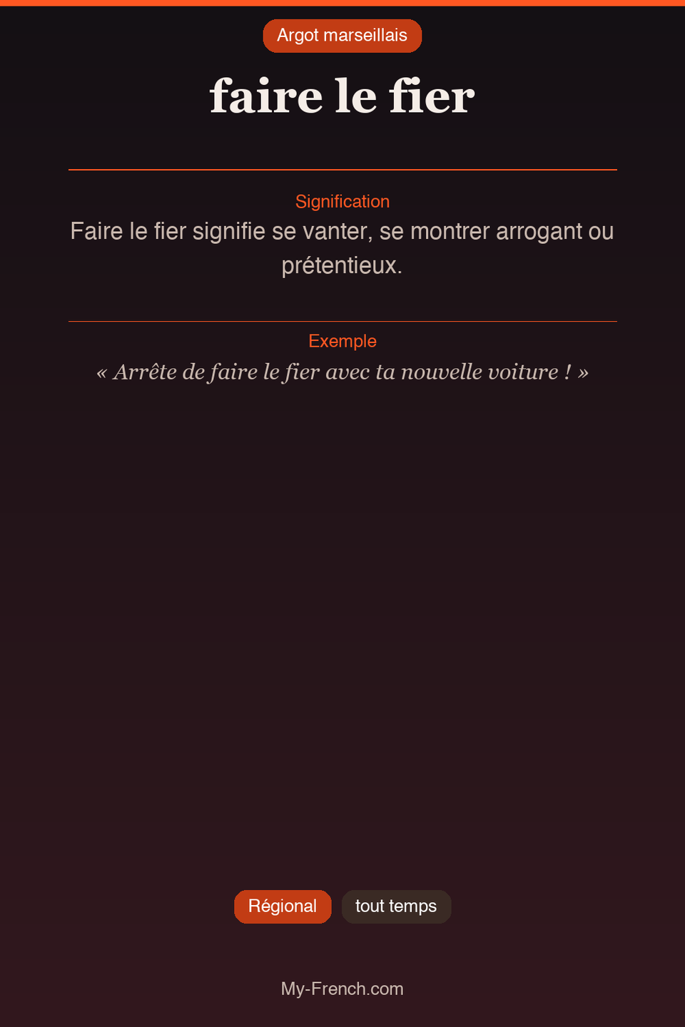 Argot français : « faire le fier »
