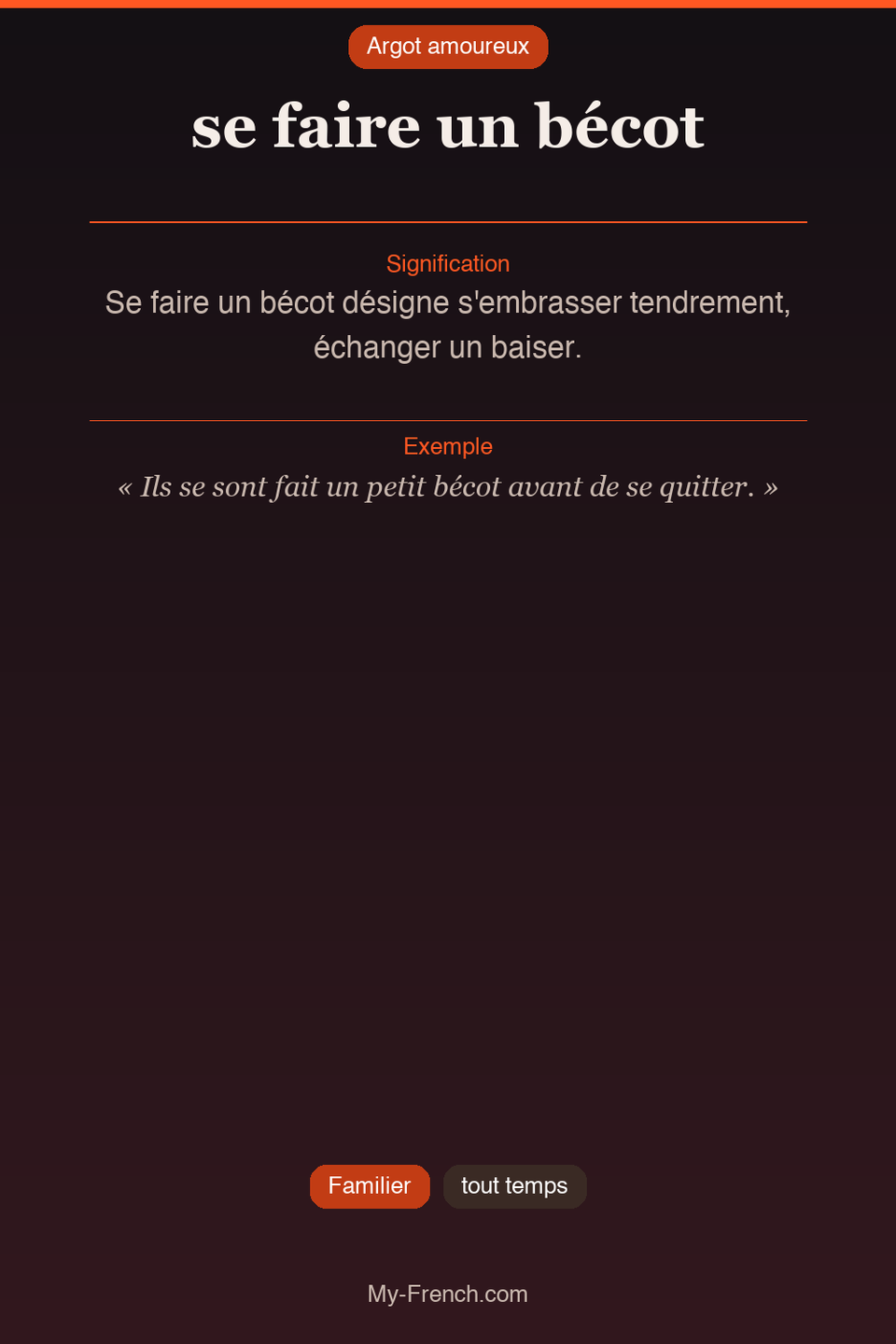 Argot français : « se faire un bécot »