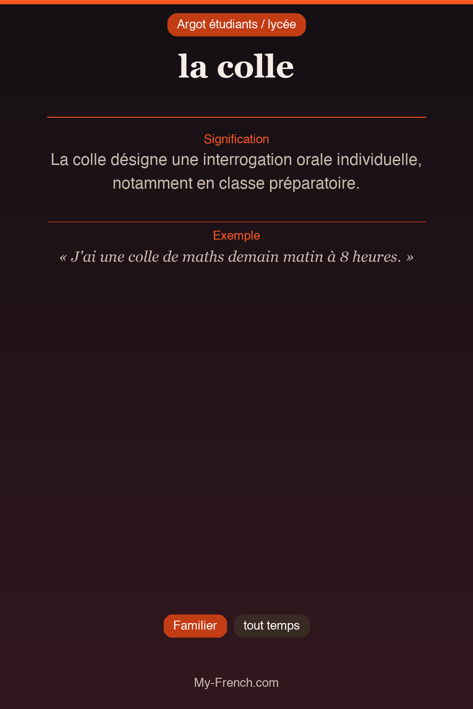 Argot français : « la colle »
