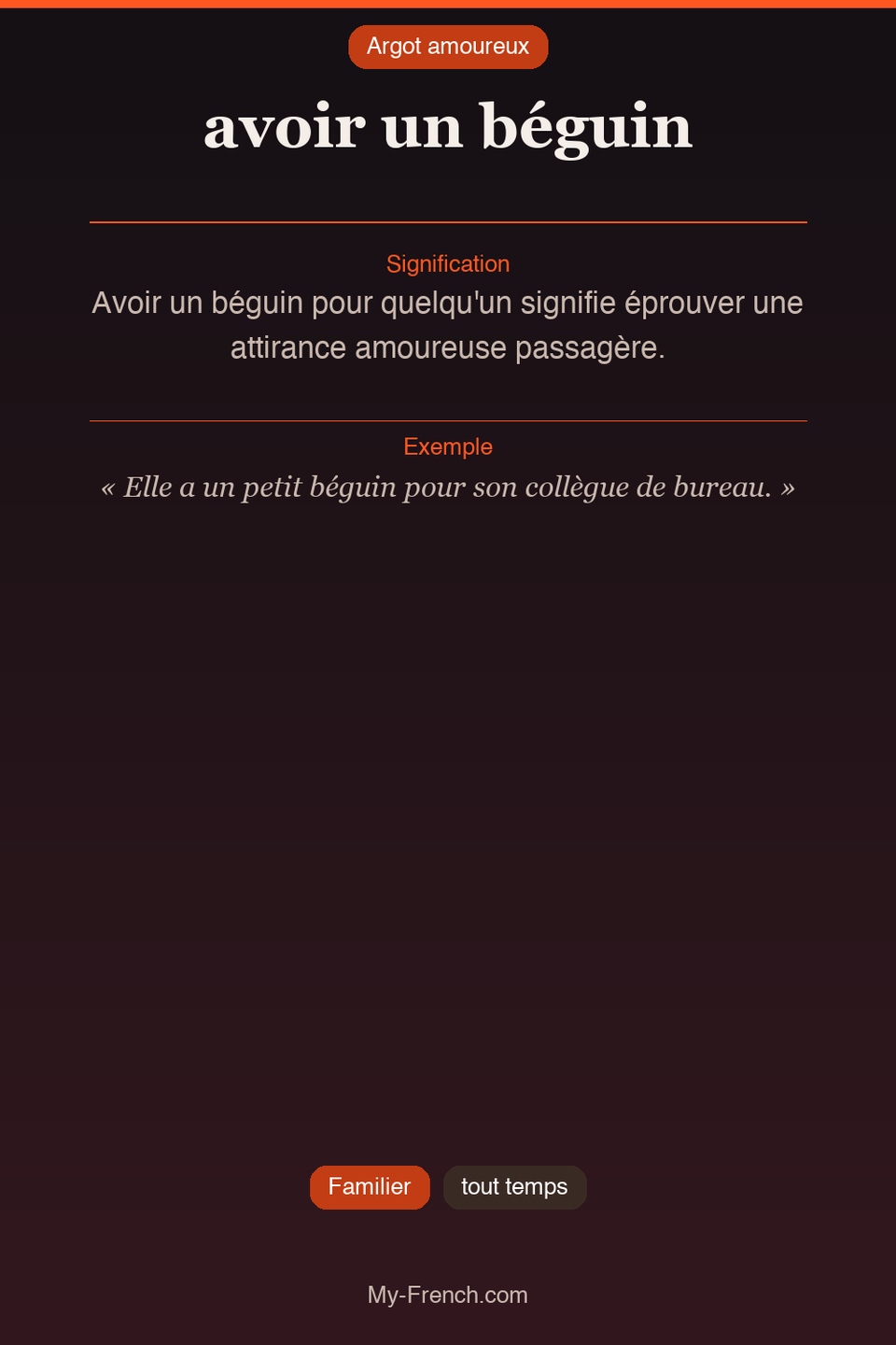 Argot français : « avoir un béguin »