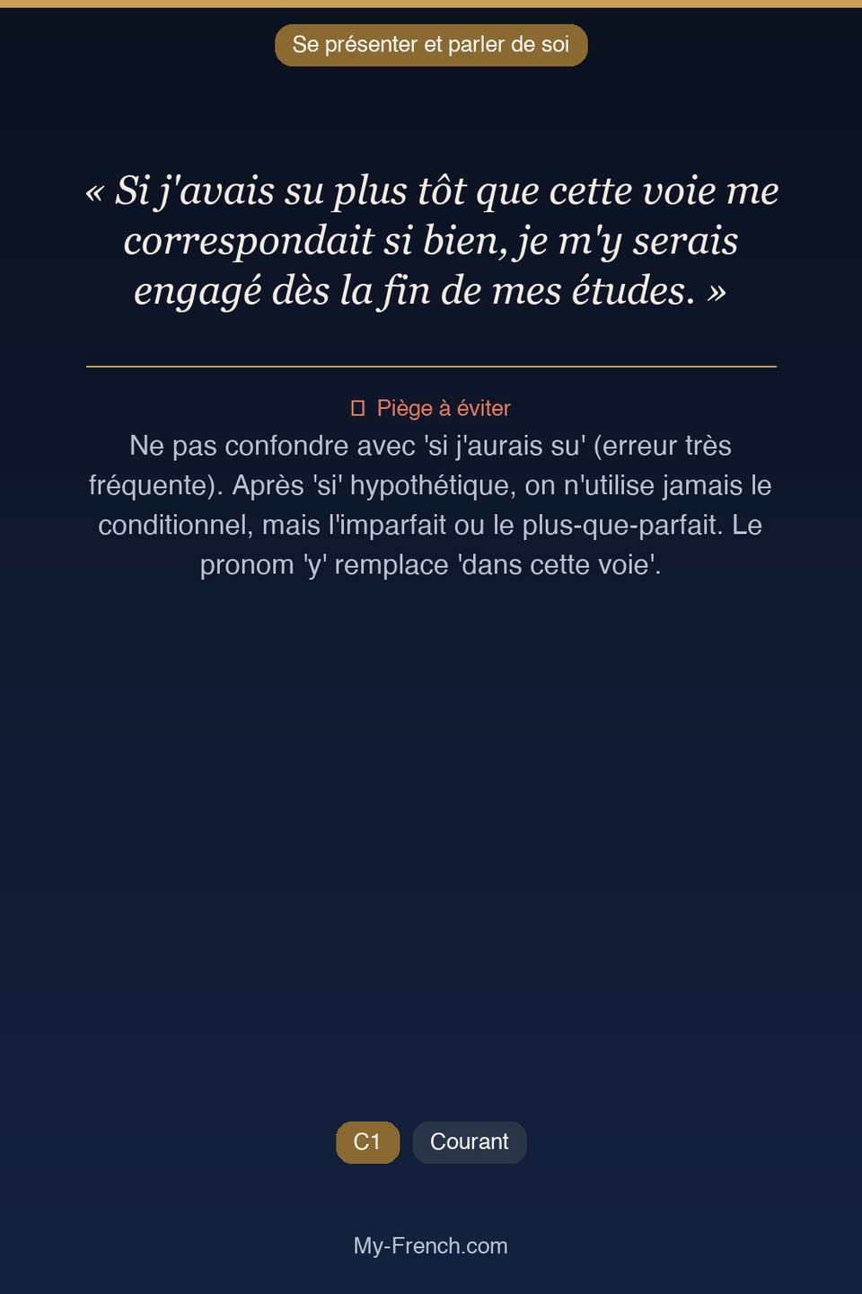 Français des affaires : « Si j'avais su plus tôt que cette voie me correspondait si bien, je m'y »