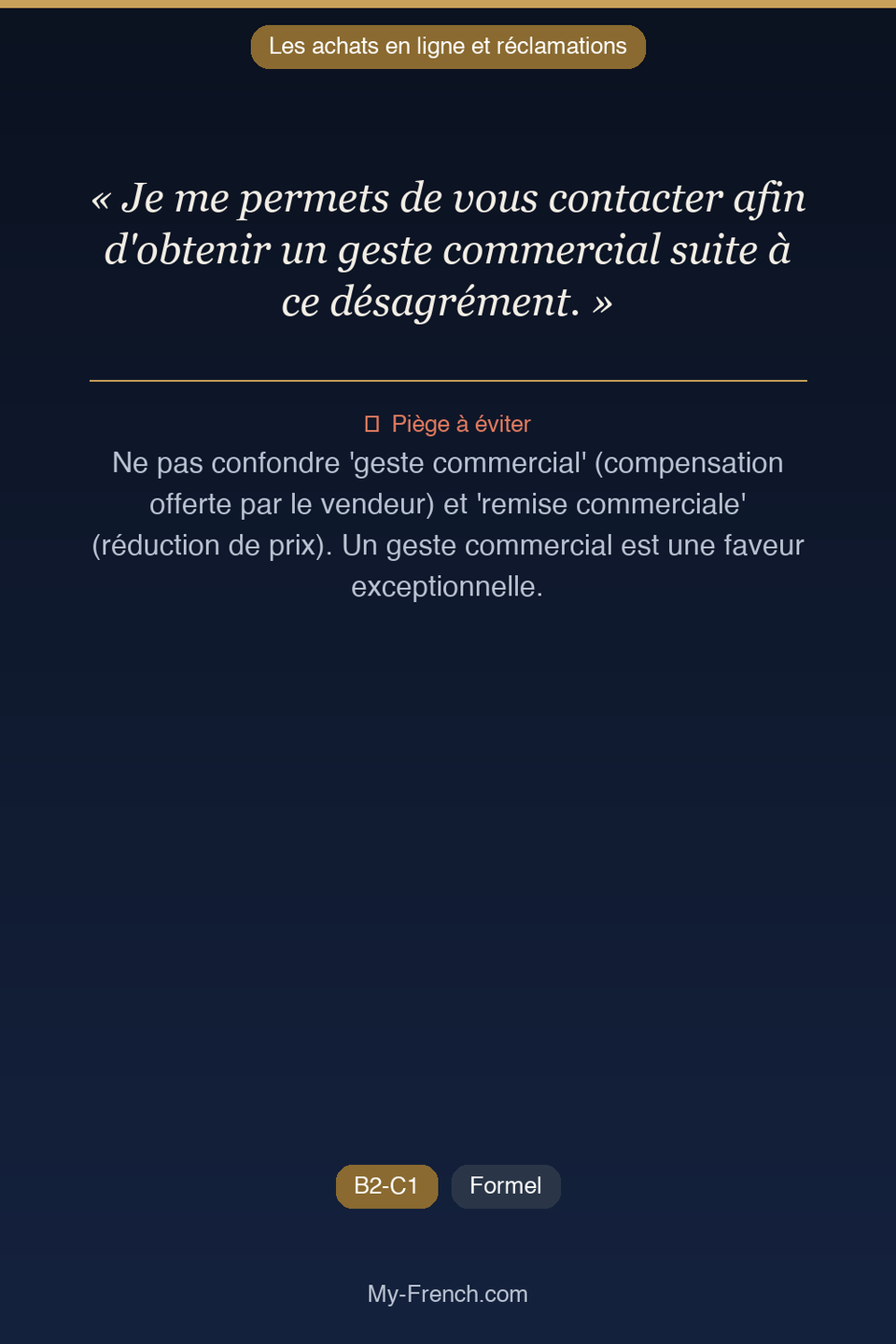 Français des affaires : « Je me permets de vous contacter afin d'obtenir un geste commercial sui »