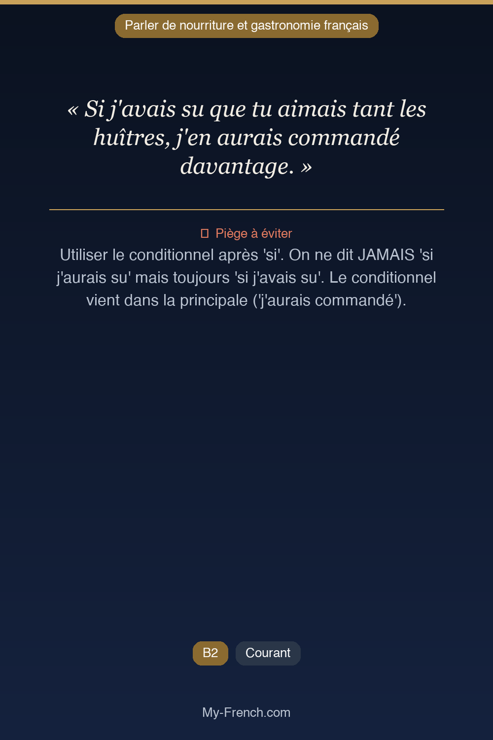 Français des affaires : « Si j'avais su que tu aimais tant les huîtres, j'en aurais commandé dav »