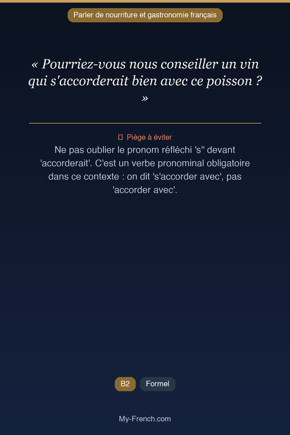 Français des affaires : « Pourriez-vous nous conseiller un vin qui s'accorderait bien avec ce po »