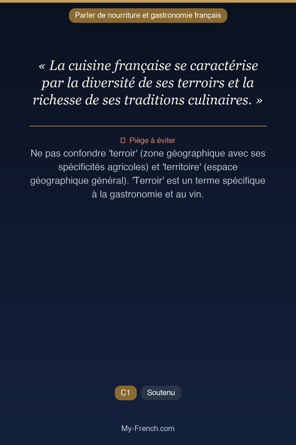 Français des affaires : « La cuisine française se caractérise par la diversité de ses terroirs e »