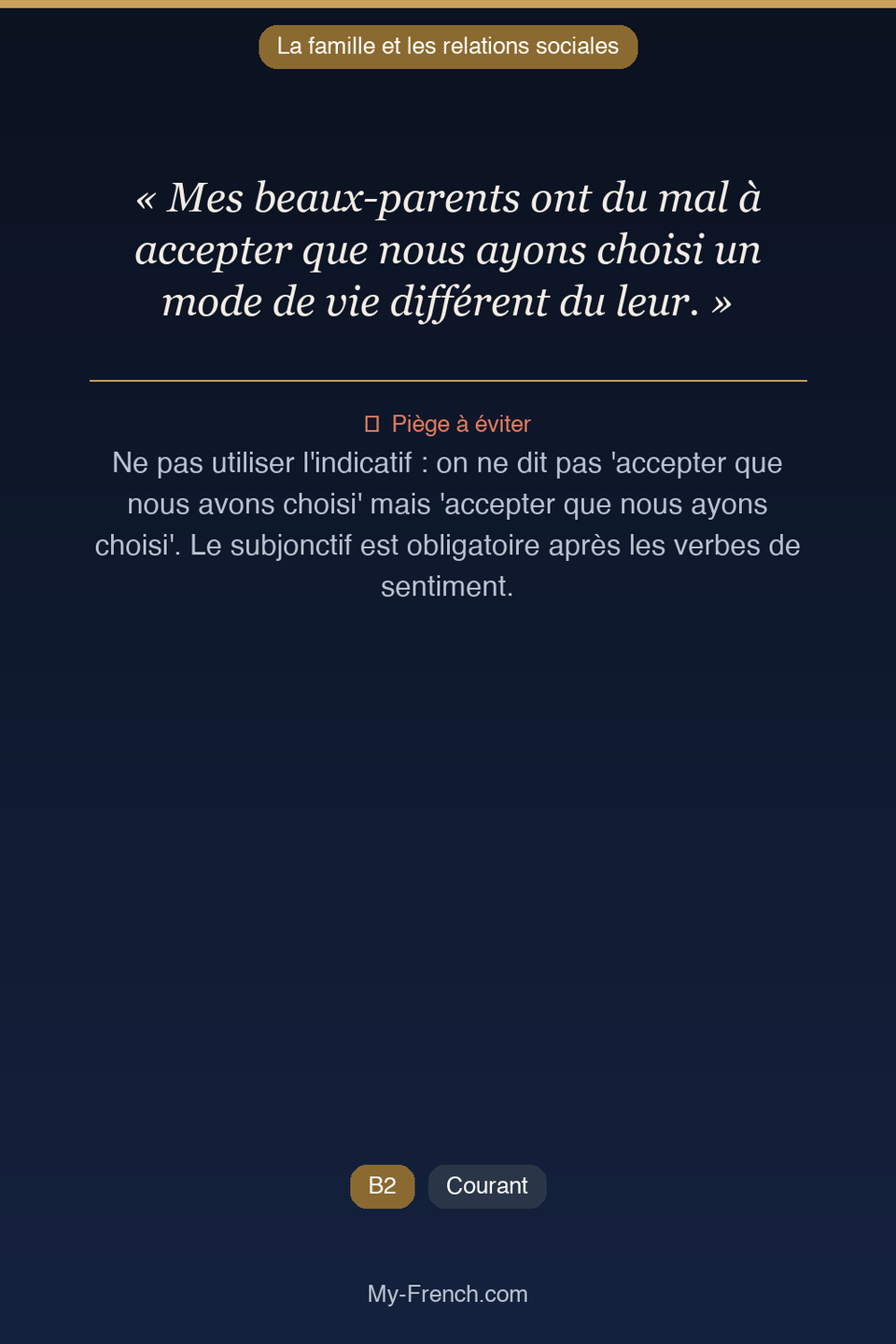 Français des affaires : « Mes beaux-parents ont du mal à accepter que nous ayons choisi un mode  »