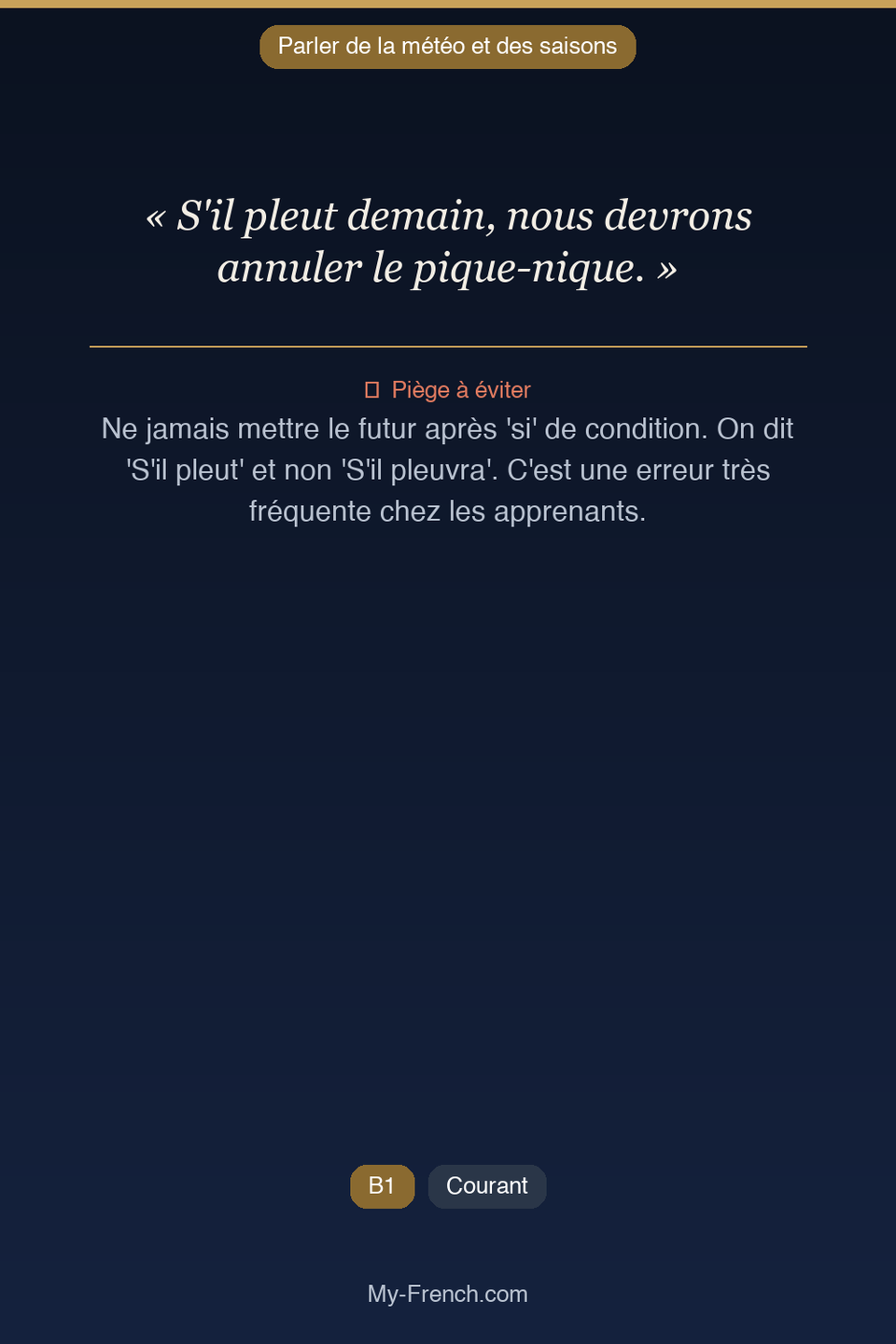 Français des affaires : « S'il pleut demain, nous devrons annuler le pique-nique. »