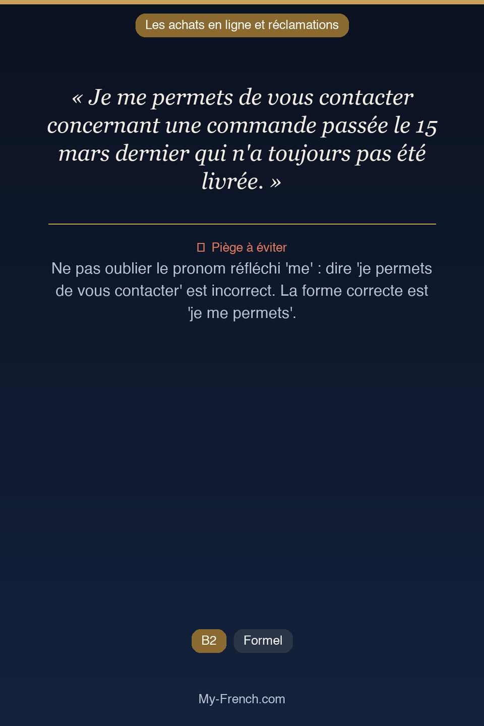 Français des affaires : « Je me permets de vous contacter concernant une commande passée le 15 m »